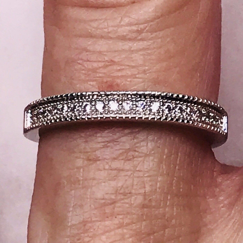 Sterling Silver Ring Rhinestone Size 6 Band Pavé Stamped SU CH
